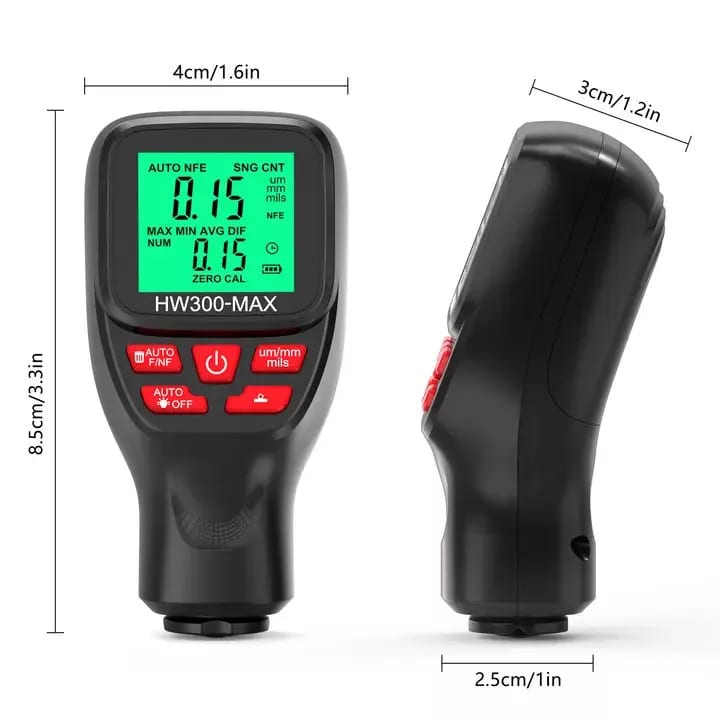 HW300-MAX digitális festék-rétegvastagság mérő autókhoz, LCD kijelzővel – 2. kép